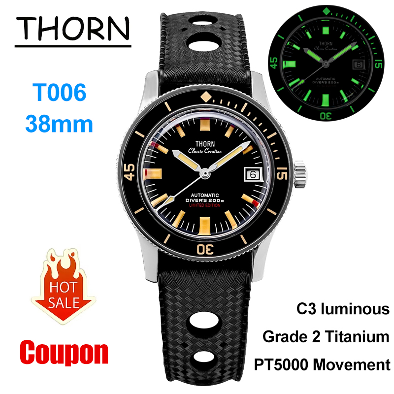 Luxury Watch Grade - Reloj Mecánico Thorn T006, 50-Fathoms, Titanio